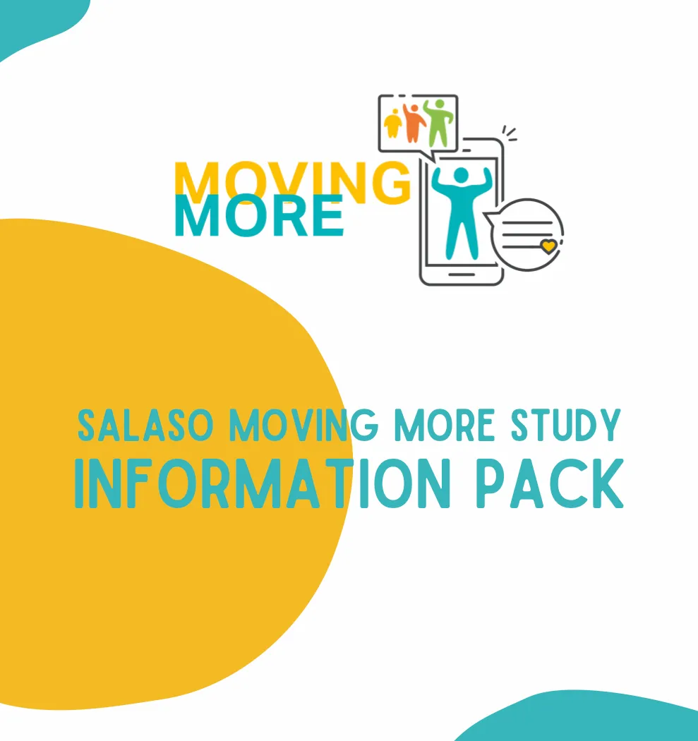The cover of the information pack, with the Moving More logo and large yellow and teal shapes