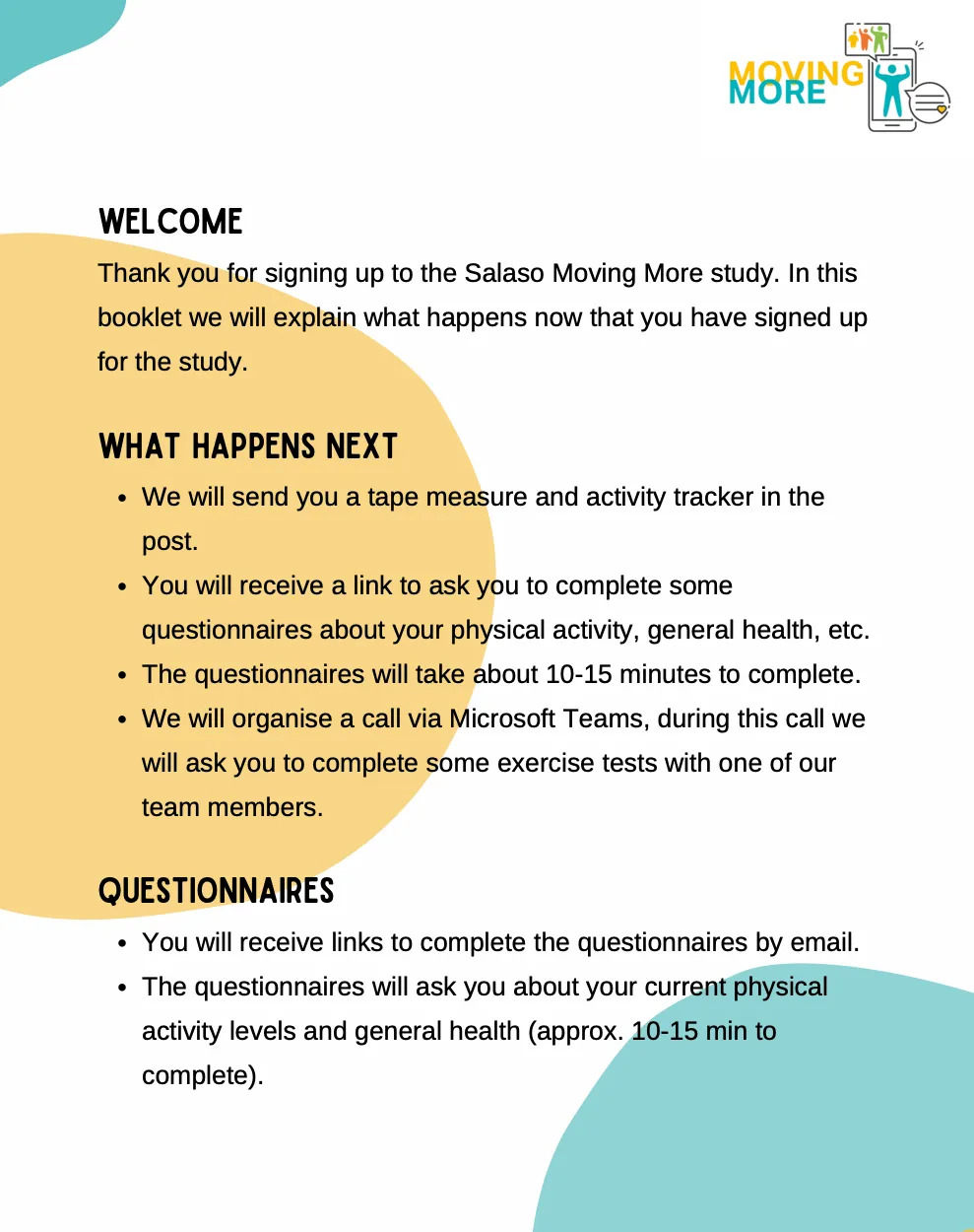 An information pack page headed Welcome, explaining what happens next after signing up